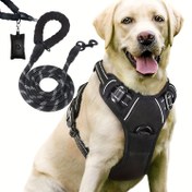 Resim 3 Parça Kaçışa Karşı Dayanıklı Köpek Tasması ve Yürüyüş Çantası Torbası Dağıtıcı Seti, Ayarlanabilir, Yumuşak, Rahat, Nefes Alabilen Köpek Yeleği, Gece Reflektörü, Orta ve Büyük Boy Köpekler İçin Uygun 