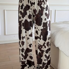 Resim Y2K Tarzı Kadınlar İçin Yüksek Bel İnek Desenli Geniş Paça Pantolon - Yumuşak Polyester Karışımı, Esnek Bel Bandı, Bol Kesim, Her Mevsime Uygun Konfor, Siyah Beyaz Nokta Deseni 