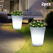 Resim 2 adet Güneş Enerjili Beyaz Bahçe Saksı Işıkları ile Sıcak Sarı Parıltı - Dayanıklı Plastik, Gömme Tasarım, Cilalı Bitiş, Oturma Odası, Çay Alanı, Veranda için Taşınabilir LED Masa Lambaları - Nikel Pil, Uzaktan Kumanda Gerekmez, Cadılar Bayramı ve Noel Dekoru için Mükemmel, Güneş Bahçe Işıkları 