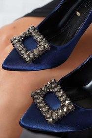 Resim KCMN Feles Kare Taş Detaylı Stiletto Kadın Topuklu Ayakkabı LACİVERT 
