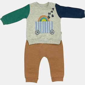Resim Samlife Erkek Bebek %100 Pamuk Kahverengi Baskılı Uzun Kollu Alt Üst 2’li Pijama Takımı 