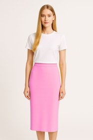 Resim Mizalle Pembe Rayon Triko Midi Kalem Etek 