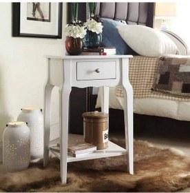 Resim Wooding Masif Beyaz Lake Bonamy Komodin - Yan Sehpa 