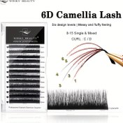 Resim Winky Beauty 6D Kamelya Kirpik Uzatmaları - Çift Katmanlı, Kabarık Hacimli Fanlar, Başlangıç için Kolay Uygulanabilir 0.07 C/D Tekli Kirpikler, Karışık Uzunluklarda (8-15mm), Yumuşak ve Hafif Doğal Görünümlü Kirpikler, Başlangıç Dostu, Doğal Görünüm 