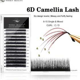 Resim Winky Beauty 6D Kamelya Kirpik Uzatmaları - Çift Katmanlı, Kabarık Hacimli Fanlar, Başlangıç için Kolay Uygulanabilir 0.07 C/D Tekli Kirpikler, Karışık Uzunluklarda (8-15mm), Yumuşak ve Hafif Doğal Görünümlü Kirpikler, Başlangıç Dostu, Doğal Görünüm 