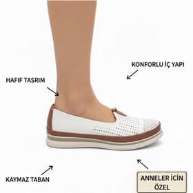 Resim Kadın Ortopedik Delikli Comfort Günlük Ayakkabı Beyaz Krem 