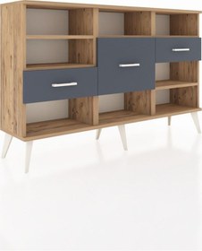 Resim Arges Konsol 5 Raflı 3 Çekmeceli 132x30x83 Çam-çam/antrasit Çam/antrasit 
