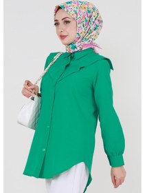 Resim Sevitli Yakası Kat Detaylı Poplin Tunik-yeşil-3523-yeşil Yeşil 