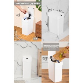 Resim Hareket Sensörlü Sessiz Kapatma Çöp Kutusu Banyo Mutfak Çöp Kovası Kapaklı Banyo Çöp Kovası 9 Lt. 