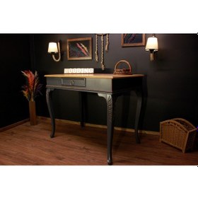 Resim Wooding 100 Cm Masif Naturel Antrasit Oymalı Çalışma Masası 