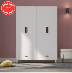 Resim İnci 4 Kapaklı 2 Çekmeceli Gardırop Beyaz %100 Mdf 