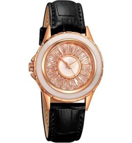 Resim Prestigegoods Skmeı 2172 Kadın Kuvars Saat, Pembe Altın Kasa/siyah Kayış, Elmas Kadranlı Bilek Saati Çok Renkli 