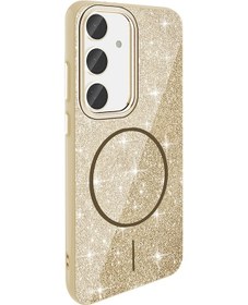 Resim Galaxy Uyumlu S23 Fe Kılıf Magsafe Şarj Özellikli Parlayan Simli Okso Kapak - Gold Gold Gold 