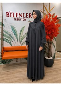 Resim Bilenler Medine İpeği Vera Ferace Fermuarlı 38-56 Beden Arası Uyumlu Antrasit 