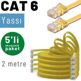Resim Irenıs 5 Adet 2 Metre Cat6 Kablo Yassı Ethernet Network Lan Ağ Internet Kablosu 