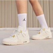 Resim Nike Air Jordan 4 Retro Metallic Gold (W) deri kadın beyaz spor ayakkabı aq9129-170 