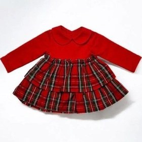 Resim Çikoby Kız Bebek Bebe Yaka Ekose Desenli Elbise-14902 Kırmızı 