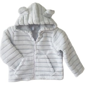 Resim Alpar Tekstil Kapşonlu Peluş Welsoft Kız-erkek Çocuk-bebek Hırka-ceket /beyaz Çizgili 
