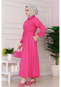 Resim Sevitli Beli Lastik Detaylı Yasemin Elbise-pembe-4822 Pembe 