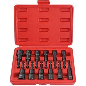 Resim Pazly K22754 12'li Manyetik Somun Tornavida Seti, Krom-vanadyum, Kırmızı Renk 