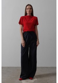 Resim Tanla Butik Beli Lastikli Bol Paça Pantolon - Lacivert Lacivert 