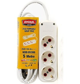 Resim Büro Ev Ofis İçin 5mt Kablolu 3 Pirizli Topraklı Grup Priz 