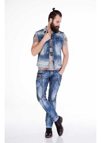 Resim Cipo & Baxx Cw107 Eskitilmiş Tarzda Denim Kolsuz Ceket 001 