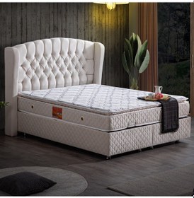Resim Setaymobilya Baza, Sultan Krem Baza + Başlık + Real Pedli Ortopedik Yatak 