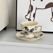 Resim 1 adet Küçük Çiçekli Gül Çay Seti, Retro Altın Kenarlı Çiçek Kahve Fincanı ve Tabakası, Akşam Çayı Sofra Takımı, Ev, Ofis, Kafe için Uygun, Hediye 