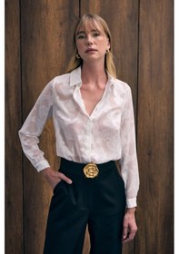 Resim Sateen Transparan Gömlek - Ekru-136442 Ekru 