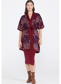 Resim Desenli Kadın Triko Ceket - Bordo 001 