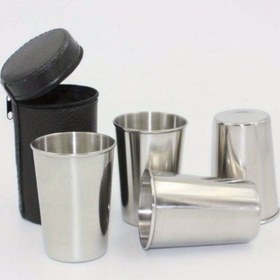 Resim 4 adet 160ml Paslanmaz Çelik Bardak Seti Deri Kılıflı, Taşınabilir Seyahat Kupaları Yürüyüş, Kamp, Açık Hava İçme - 304 Paslanmaz Çelik Yapı 