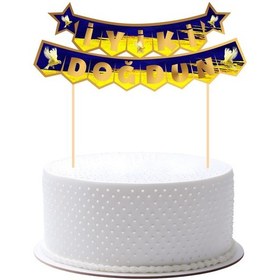 Resim Sarı Lacivert Taraftar Pasta Üstü Banner Tüm Yaşlar 