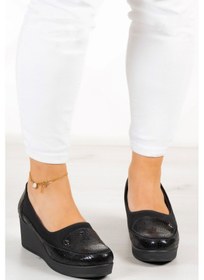 Resim Erkan Saçmacı Priscilla Siyah Yılan Hakiki Deri Dolgu Topuklu Streç Günlük Ayakkabı Siyah 