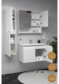 Resim Teta Home Napoli 80 Cm Mdf Banyo Dolabı Seti + Boy Dolabı Beyaz Beyaz 