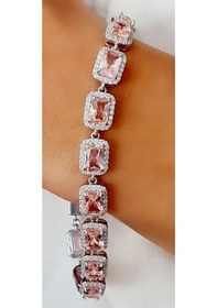 Resim Sky Diamond Pink Morganit Taşlı 925Ayar Gümüş Lüks Su Yolu Bilekl 