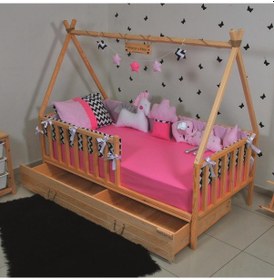 Resim Markaawm Markaawm Montessori Çocuk Yatak Çekmeceli 90X190 Çadır Karyola 
