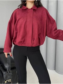 Resim buqre's moda Trend Oversize Kadın Bomber Süet Deri Ceket 