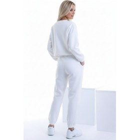 Resim Beli Büzgülü Cepli Rahat Jogger Eşofman Altı Beyaz 