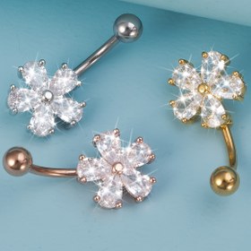 Resim 1/3 Adet Sentetik Zirkonyalı Göbek Deliciği Halkaları Paslanmaz Çelik Göbek Piercing Çubuğu Vücut Takısı 14 Gauge 