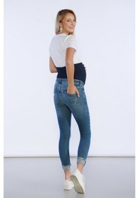 Resim Bpf Lazer Detaylı Slim Fit Hamile Pantolon - Mavi 