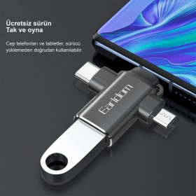 Resim Earldom OT80 3‑in‑1 OTG Dönüştürücü – Type-C ve Micro USB Uyumlu & Lightning Bağlantı Noktalarıyla Hızlı Veri Aktarımı 