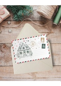 Resim Yılbaşı Ev Temalı Kartpostal Ve Zarf Seti, Yeniyıl, Noel, Tebrik 