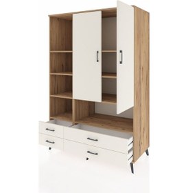 Resim Kronos Dolap 8 Raflı 4 Çekmeceli 2 Kapaklı 132x59x195 Çam-ayt... Çam 