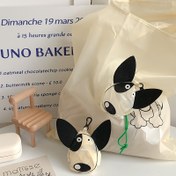 Resim Kendi Kendine Katlanabilir Alışveriş Çantası - Karikatür Köpek Desenli Yaratıcı Hayvan Tote Çanta, Logo Baskılı 