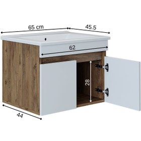 Resim Lavabolu Banyo Dolabı - Atria - 85 CM / Atlas Çam-Antrasit 