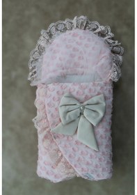 Resim Yenidoğan Dörtlü Koza Dantelli Kız Kundak Bebek Battaniyesi Pembe Pembe 