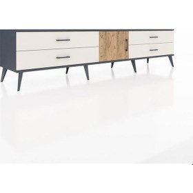 Resim Hyperion Tv Ünitesi Tek Raflı 4 Çekmeceli Tek Kapaklı 220x44x51 Antrasit-çam/aytaşı Atlas Çam/aytası - Antrasıt 
