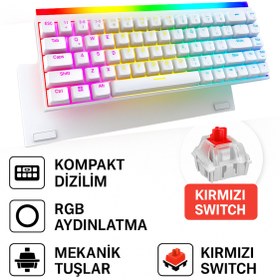 Resim VOOKA 68 Tuş Red Switch RGB Mekanik Oyuncu Klavyesi - Hot Swapple , Renkli Aydınlatma Gaming Keyboard 