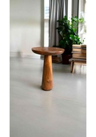 Resim Masif Ahşap Tekli Yan Sehpa Açık Ceviz Renk Doğal Mantar Sehpa 